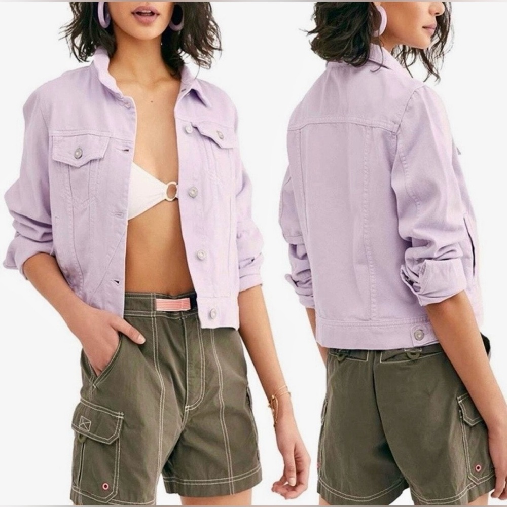 Free People Lavender Purple Denim Jacket | Size XS | Like New | 100% Cotton